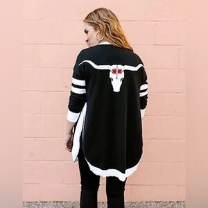 Rachel Hollis Black Cardigan Varsity Sweater Texas Longhorn Southwestern 1X Plus